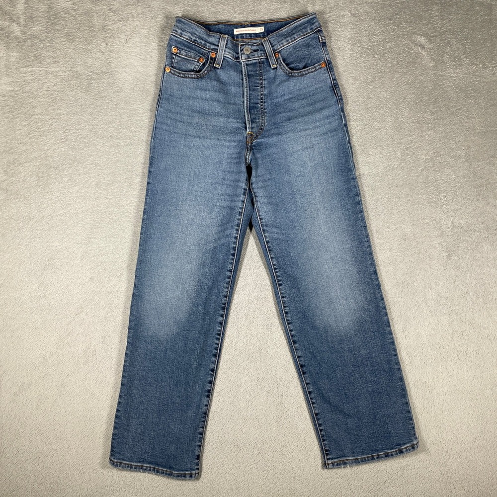 Levi's Jeans Ribcage Straight Ankle Womens 25 Blue High Rise Button Fly